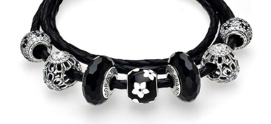 black leather bracelet with charms