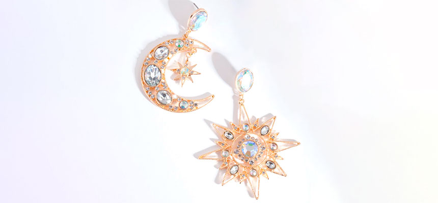 Christmas Gold Statement Star Moon Earrings