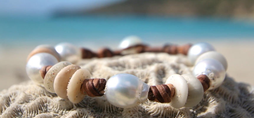 white pearls beach bracelets