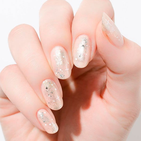 Sheer and Sparkly Winter Nails