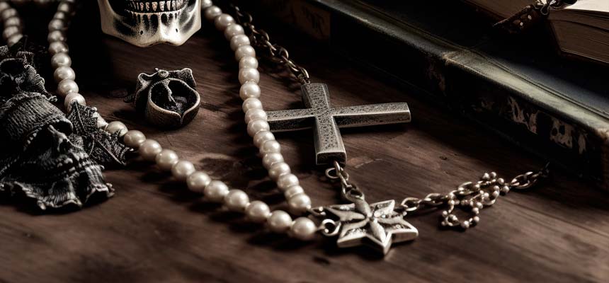 Styles and designs of skull and cross necklaces with knives