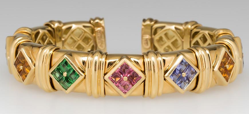 cuff bracelet with gemstones