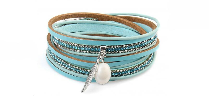 feathers turquoise wrap bracelet