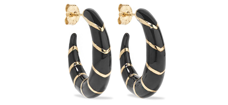 gold and enamel hoop earrings