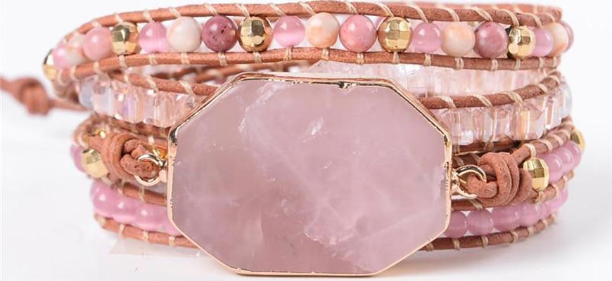 pink quartz wrap bracelet