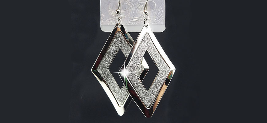 rhombus silver dangle earrings