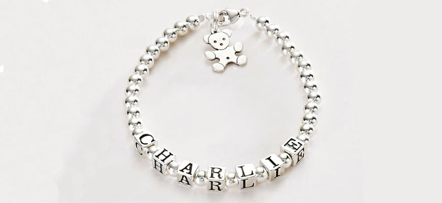 silver beaded bracelet with name
