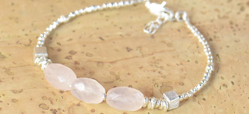 sterling silver pink quartz bracelet