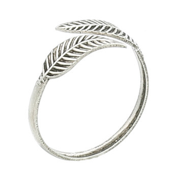 Stamped silver toe ring with antiqued leaves 
