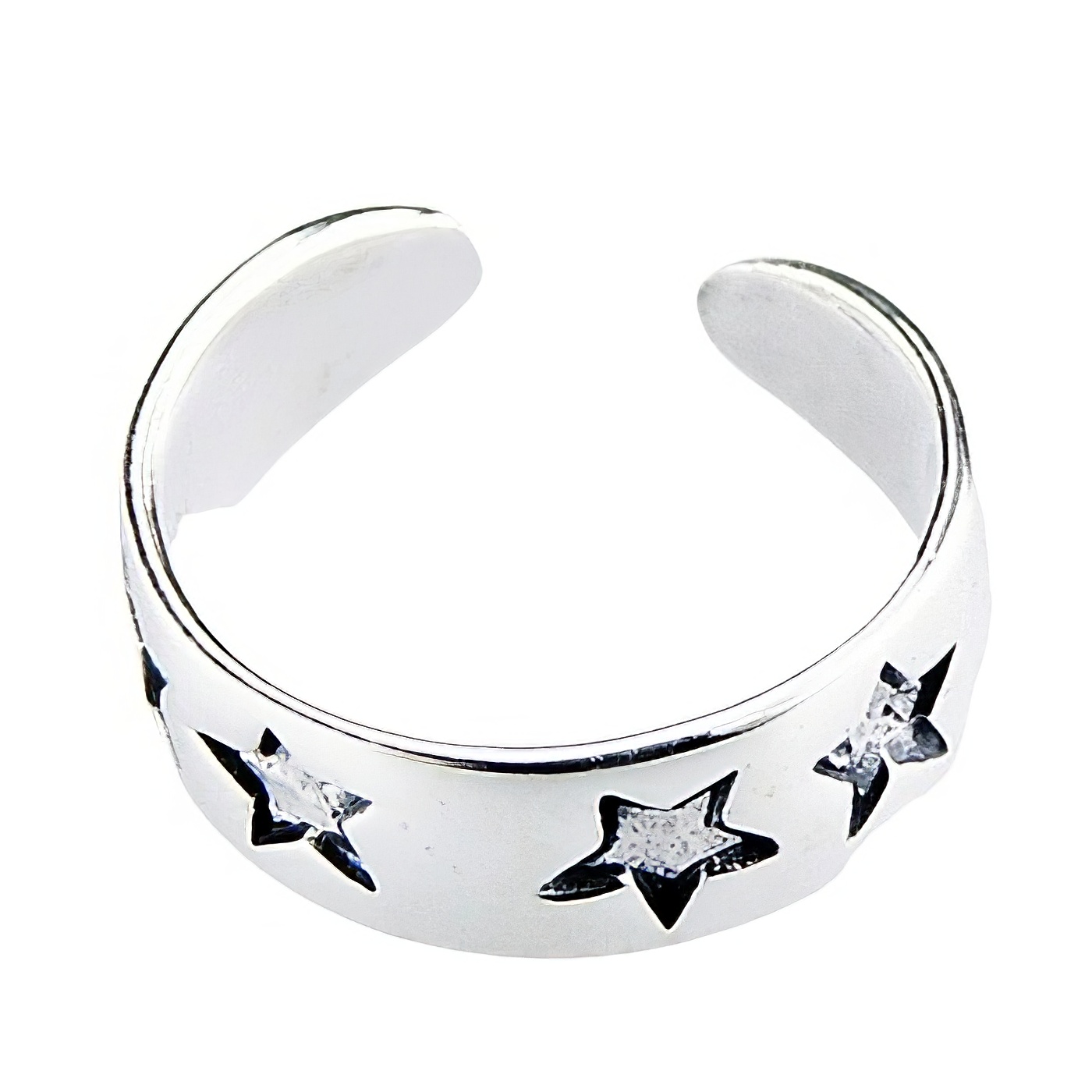 Silver toe ring with antiqued stars 