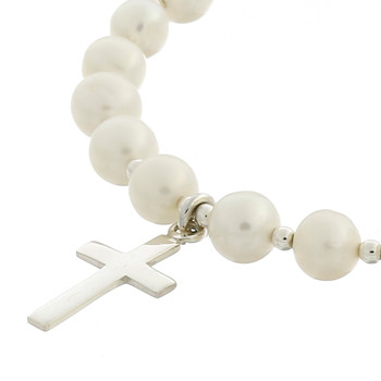 Freshwater Pearl & Silver Beads Bracelet with Cross Charm by BeYindi 2
