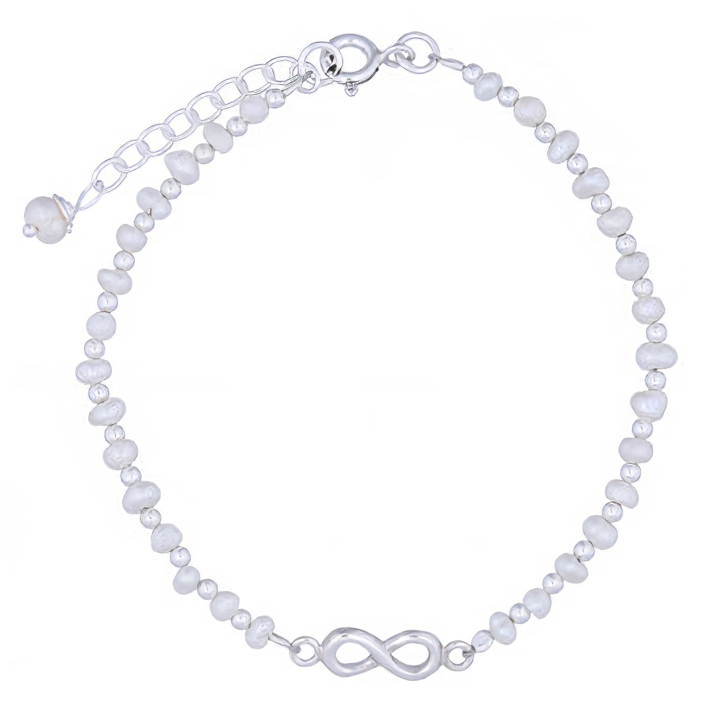 Infinity Freshwater Pearl & Sterling Silver Beads Bracelet 