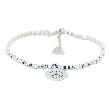 Sterling silver bracelet with cuboid beads and peace disc charm by BeYindi 