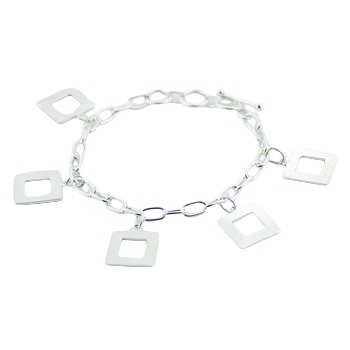 Silver chain bracelet open square charms 
