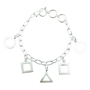 Silver charm bracelet mixed shapes 