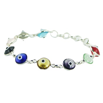 Silver chain bracelet glass beads 