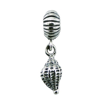 Silver rondell bead with shell charm 