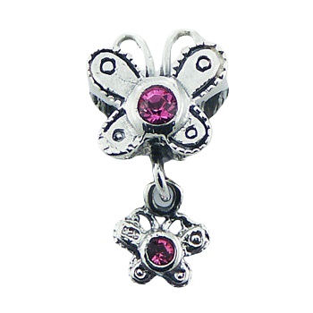 Silver bead with butterfly charm 