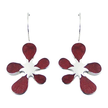 Red sponge coral silver drop earrings 