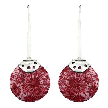 Red white coral disc silver earrings 