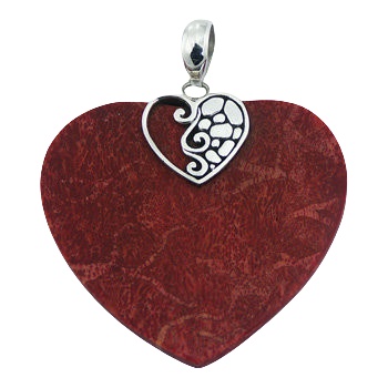 Big coral heart pendant silver heart clasp 