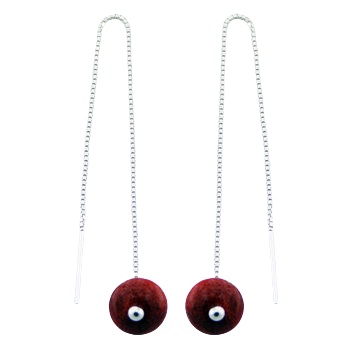 Long red coral silver chain earrings 