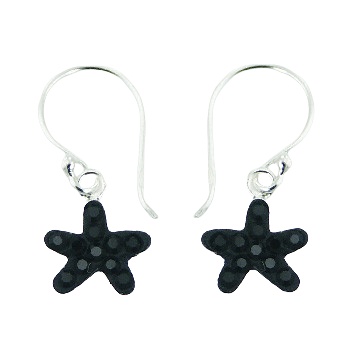 Black czech crystals star silver earrings 