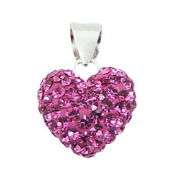 Heart shaped pendant with czech crystal elements and silver loop lock 