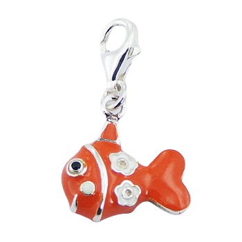 Enameled colorful fish silver charm 