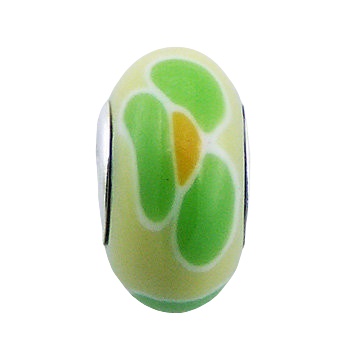 Fimo lime green flower silver core bead 