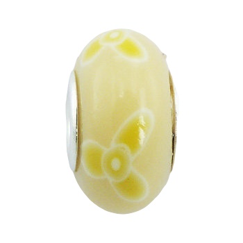 Flowers hand painted Fimo silver core bead 