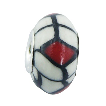 Black red white polymer fimo silver core bead 
