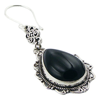 Gorgeous black agate cabochon pear shaped gemstone ajoure soldered sterling silver earrings by BeYindi 2