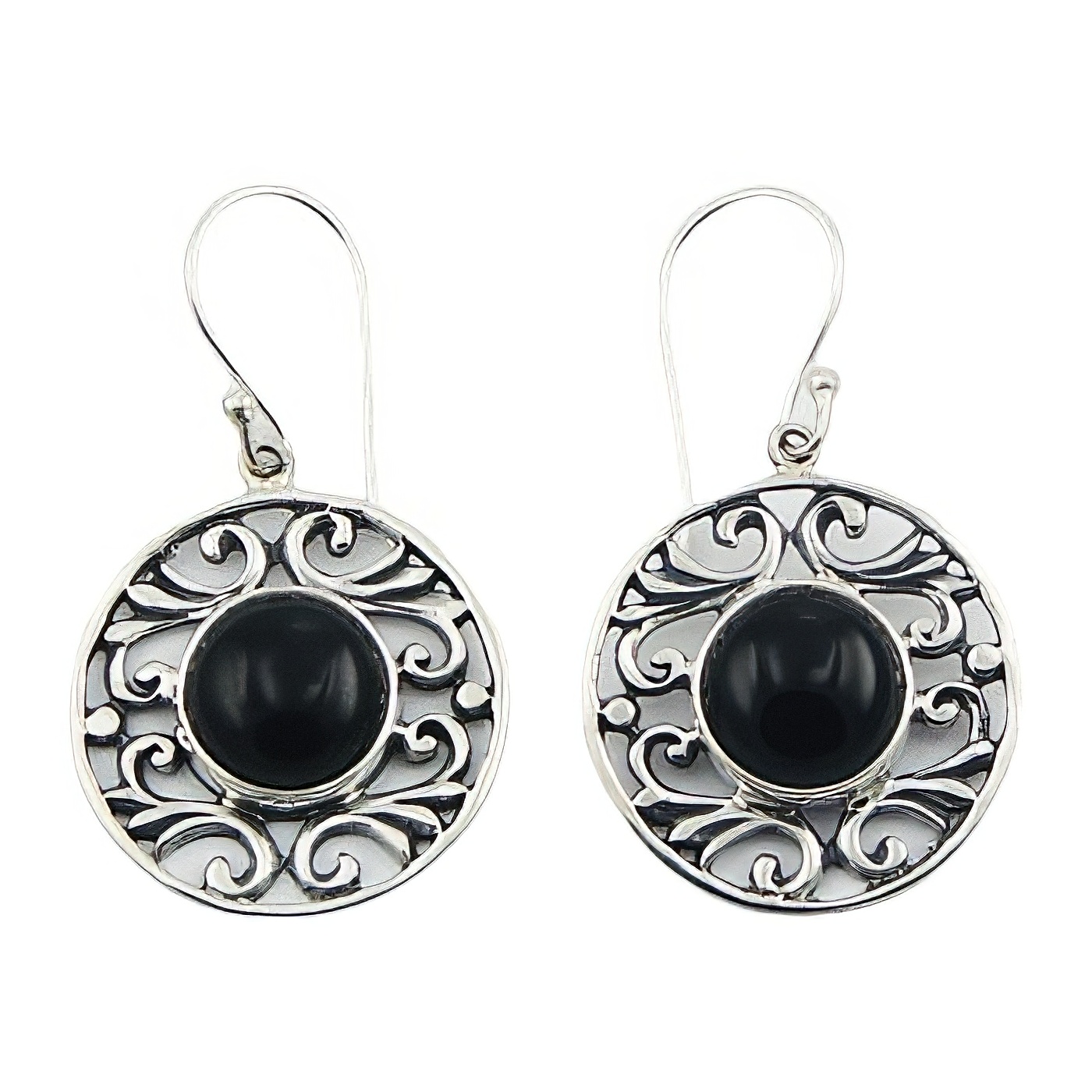 Romantic black agate ajoure hand soldered ornate sterling silver earrings by BeYindi 