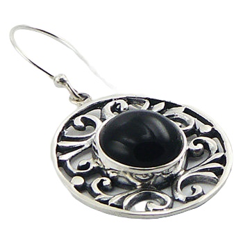 Romantic black agate ajoure hand soldered ornate sterling silver earrings by BeYindi 2