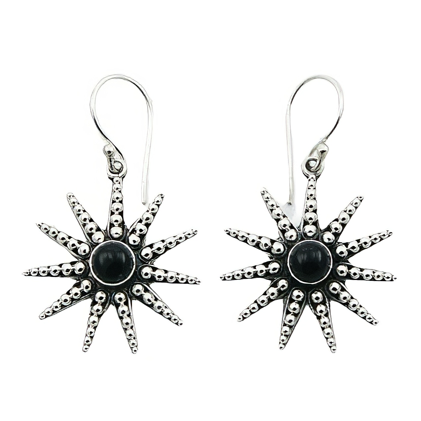 Ornamented sun agate silver earrings 