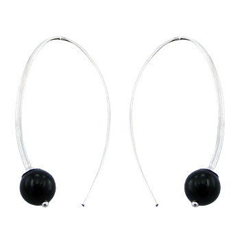 Black agate beads silver earrings 