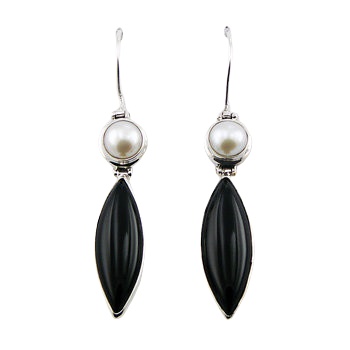 Marquise agate round pearl earrings 