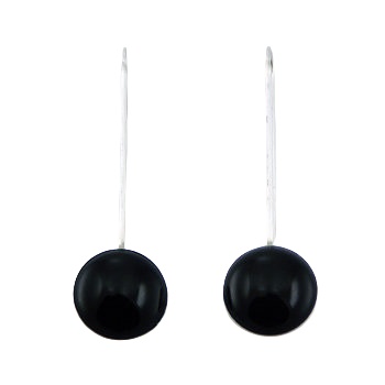Long black agate silver earrings 