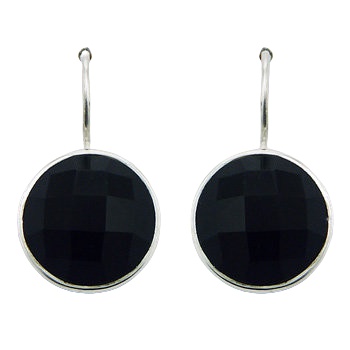 Faceted black agate silver earrings 