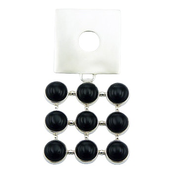 Black agate gemstone pendant square silver plate 