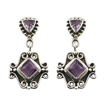 Violet amethyst soldered silver earrings 