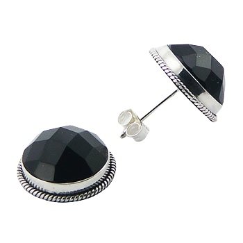 Diamond faceted black sphere agate with ornate silver trim earrings by BeYindi 