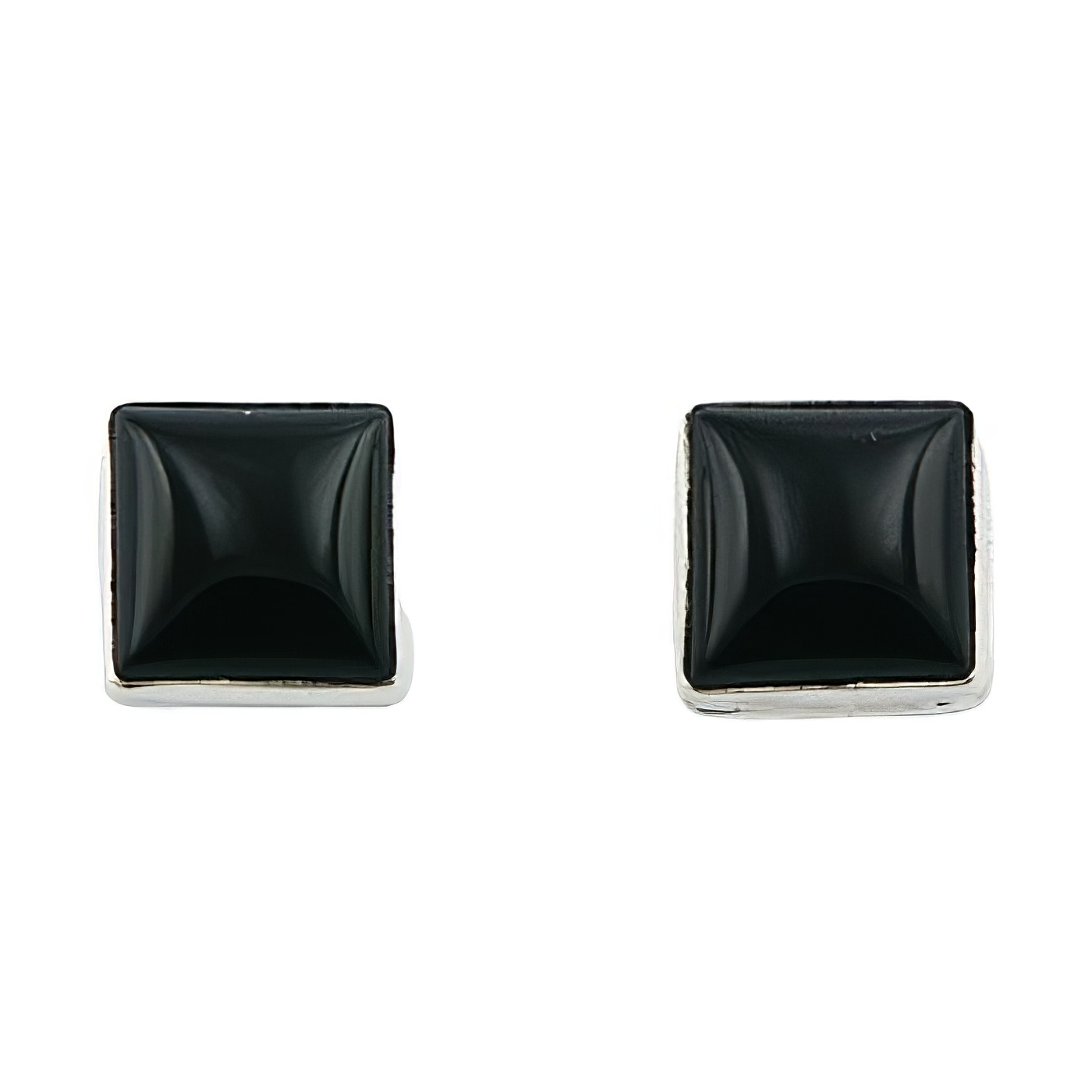 Black agate square silver stud earrings 
