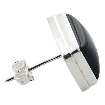 Simple elegant black agate square polished sterling silver stud earrings by BeYindi 2