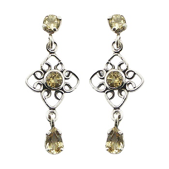 Yellow citrine wirework silver earrings 