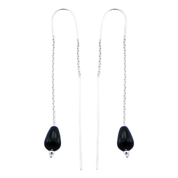 Black agate silver threader earrings 