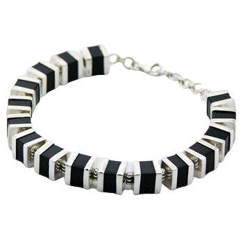 Black agate silver dice bracelet 