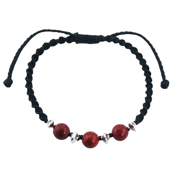 Macrame bracelet red coral silver beads 