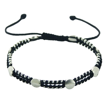 Double macrame bracelet silver discs beads 